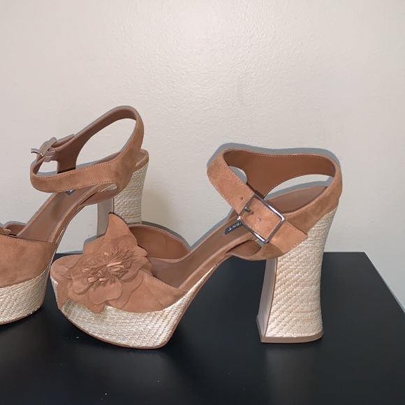 Nine West Winflower Chunky Block Heel Strappy Sandals Brown Leather - Picture 5 of 14